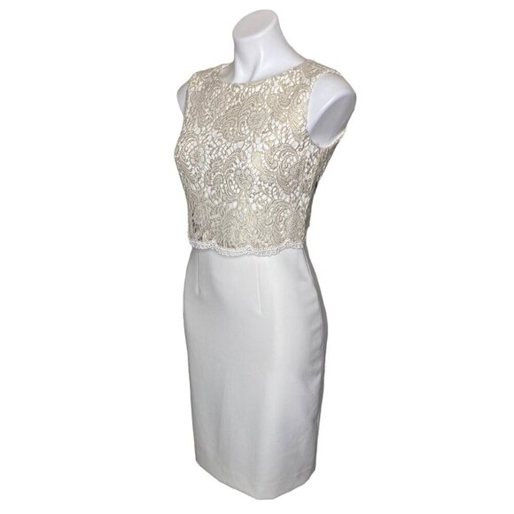 Tahari ASL NWT $159 Lace Overlay Cocktail Sheath Dress, Ivory/White Gold Size 2 - Picture 7 of 10